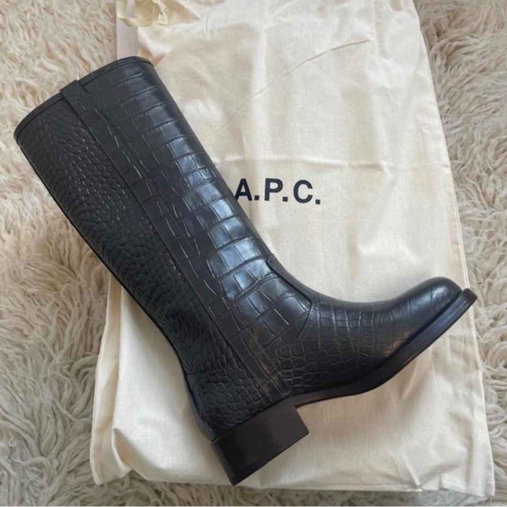 A.P.C. Black Croc-Embossed Boots